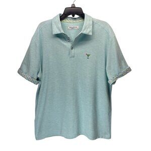 Tommy Bahama Polo Shirt Mens L Aqua Blue Island Zone Margarita Cocktail NWOT